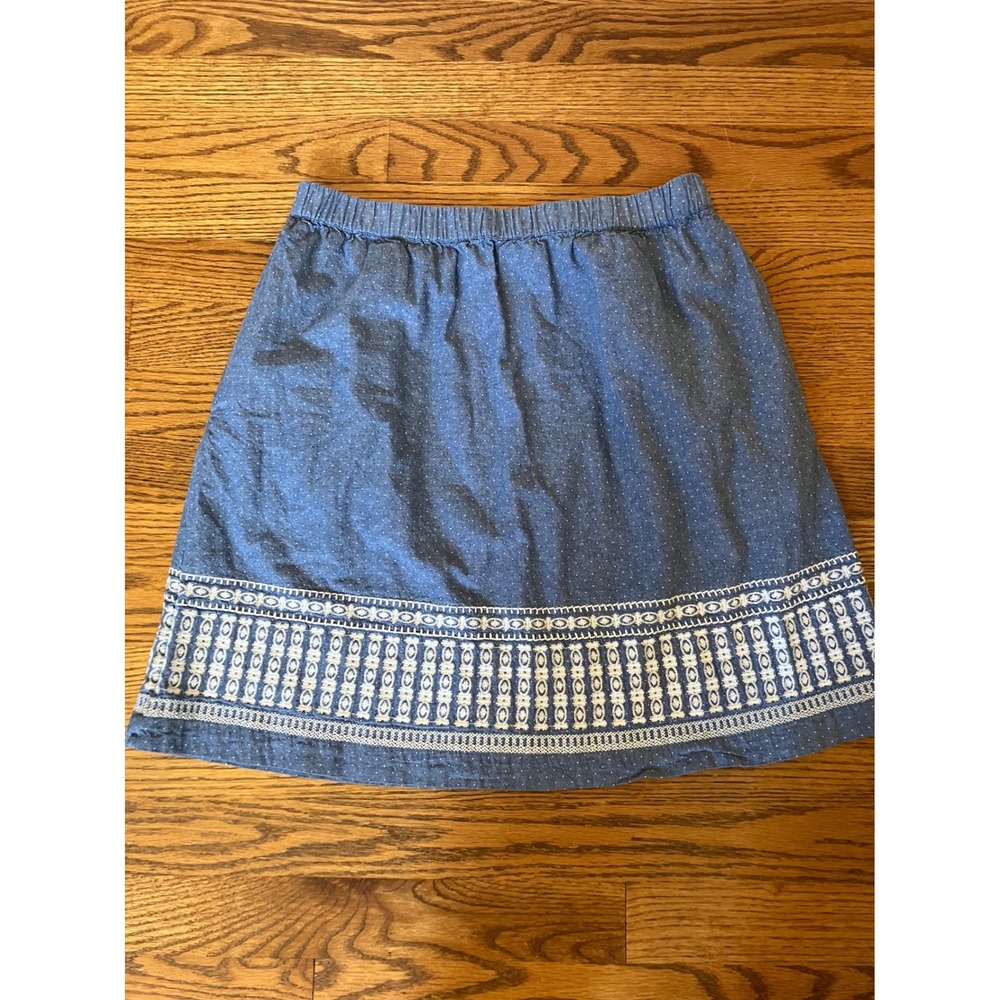 Skies Are Blue Womens Skirt Blue White Patterned Mini Elastic Waist with pockets